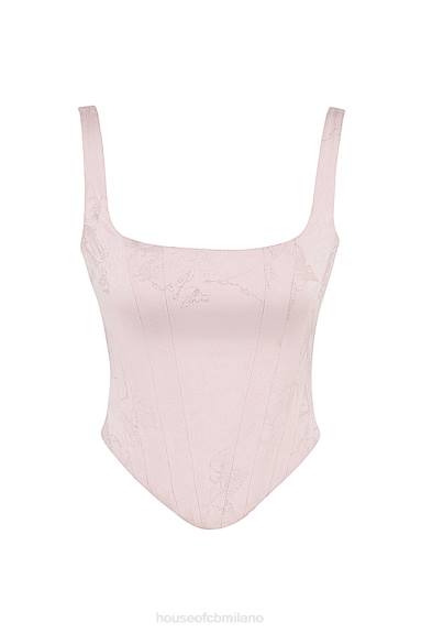 vestiario esso House of CB corsetto lungo in raso floreale rosa rafa X44T34