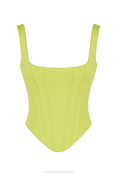 vestiario esso House of CB corsetto lungo in raso lime rafa X44T69
