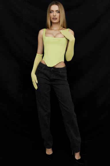 vestiario esso House of CB corsetto lungo in raso lime rafa X44T69