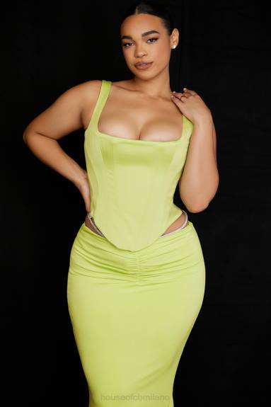 vestiario esso House of CB corsetto lungo in raso lime rafa X44T69