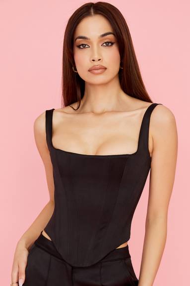 vestiario esso House of CB corsetto lungo in raso nero rafa X44T63