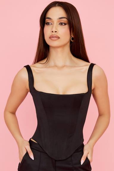vestiario esso House of CB corsetto lungo in raso nero rafa X44T63