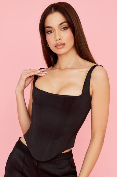 vestiario esso House of CB corsetto lungo in raso nero rafa X44T63