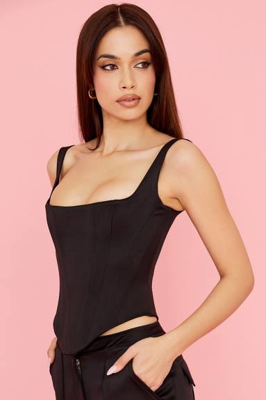 vestiario esso House of CB corsetto lungo in raso nero rafa X44T63