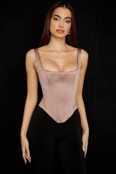 vestiario esso House of CB corsetto lungo in raso pietra rafa X44T68