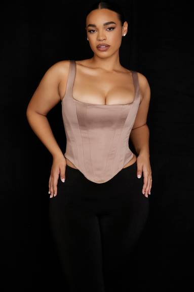 vestiario esso House of CB corsetto lungo in raso pietra rafa X44T68