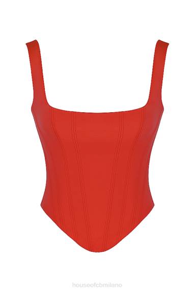 vestiario esso House of CB corsetto lungo in raso scarlatto Rafa X44T62