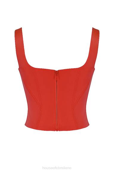 vestiario esso House of CB corsetto lungo in raso scarlatto Rafa X44T62