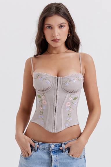 vestiario esso House of CB corsetto ricamato color lavanda chiaro petunia X44T26
