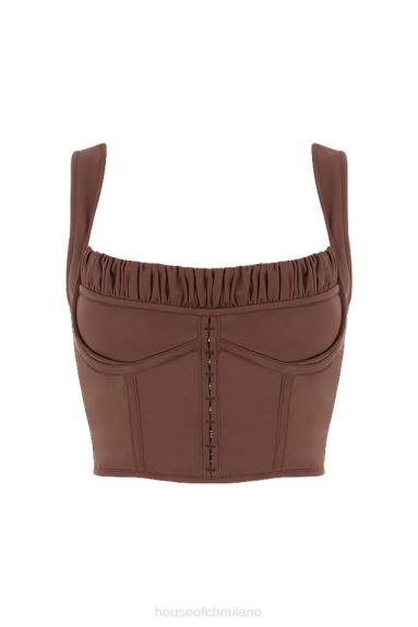 vestiario esso House of CB parte superiore del corsetto con arricciature color cioccolato di Persefone X44T91
