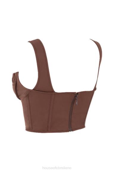 vestiario esso House of CB parte superiore del corsetto con arricciature color cioccolato di Persefone X44T91