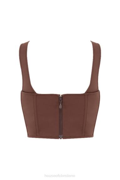 vestiario esso House of CB parte superiore del corsetto con arricciature color cioccolato di Persefone X44T91