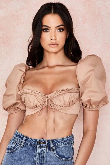 vestiario esso House of CB reggiseno Hedy Camel con maniche a sbuffo X44T107