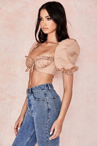 vestiario esso House of CB reggiseno Hedy Camel con maniche a sbuffo X44T107