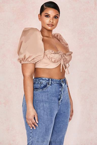 vestiario esso House of CB reggiseno Hedy Camel con maniche a sbuffo X44T107