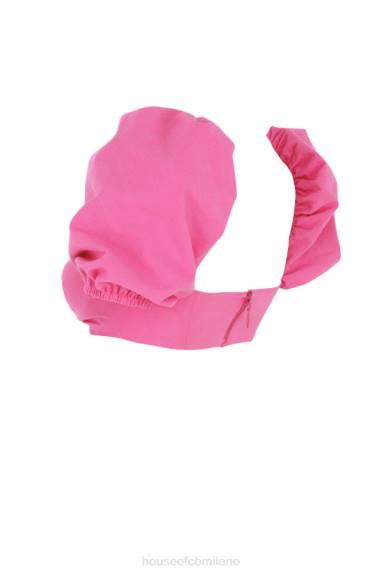 vestiario esso House of CB top a corsetto con maniche a sbuffo in lino rosa lisette X44T103
