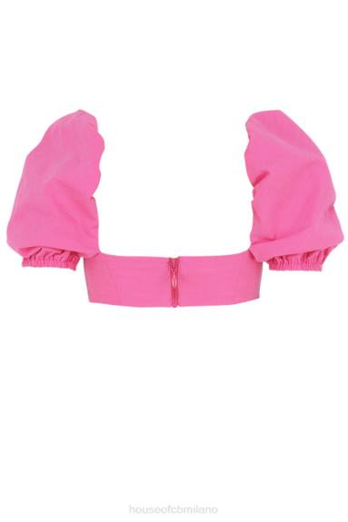 vestiario esso House of CB top a corsetto con maniche a sbuffo in lino rosa lisette X44T103