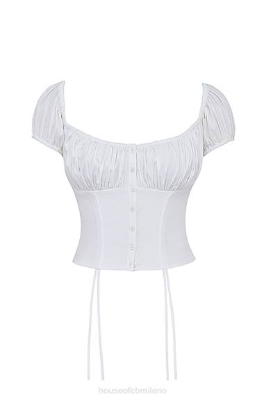vestiario esso House of CB top arricciato bianco gattino X44T24