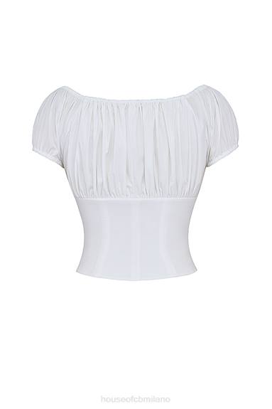 vestiario esso House of CB top arricciato bianco gattino X44T24