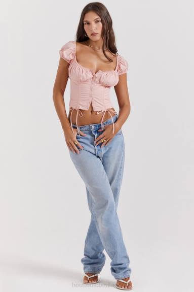 vestiario esso House of CB top arricciato gattino rosa baby X44T19
