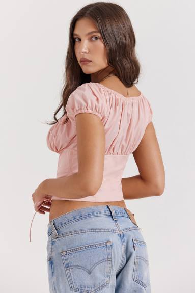 vestiario esso House of CB top arricciato gattino rosa baby X44T19