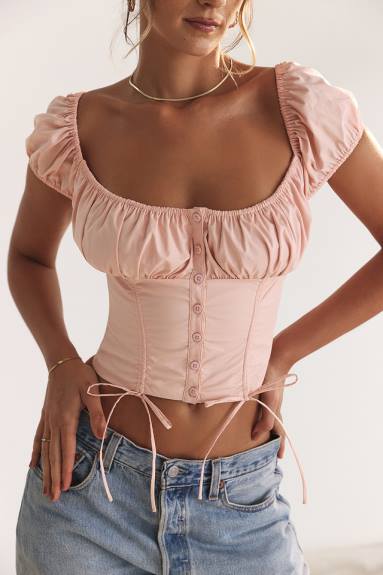 vestiario esso House of CB top arricciato gattino rosa baby X44T19