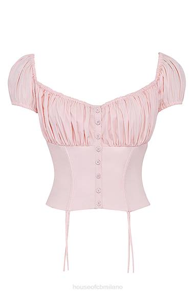 vestiario esso House of CB top arricciato gattino rosa baby X44T19
