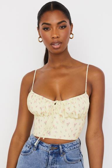 vestiario esso House of CB top bustier arricciato floreale ditsy lemon di lilibeth X44T88