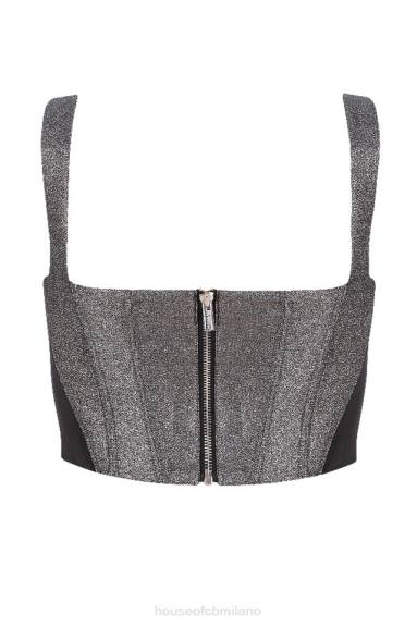 vestiario esso House of CB top corsetto corto color argento di Hannah X44T97