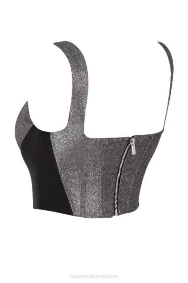 vestiario esso House of CB top corsetto corto color argento di Hannah X44T97