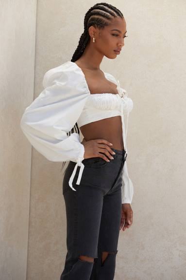 vestiario esso House of CB top corsetto stella bianco con maniche a palloncino X44T102