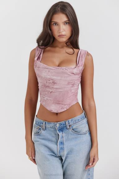 vestiario esso House of CB un corsetto con stampa rosa X44T12