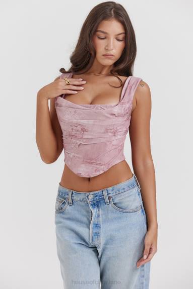 vestiario esso House of CB un corsetto con stampa rosa X44T12
