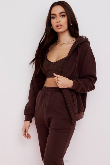 vestiario esso House of CB Felpa con cappuccio Storm Chocolate con zip X44T767