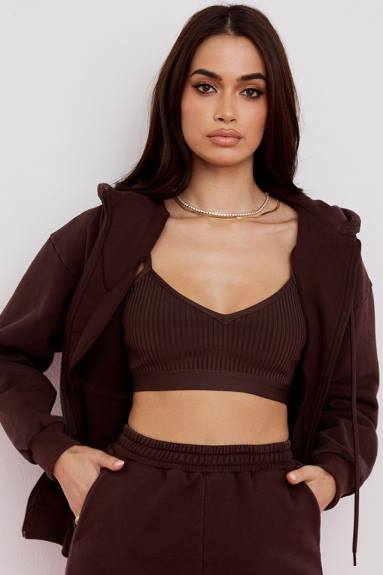 vestiario esso House of CB Felpa con cappuccio Storm Chocolate con zip X44T767