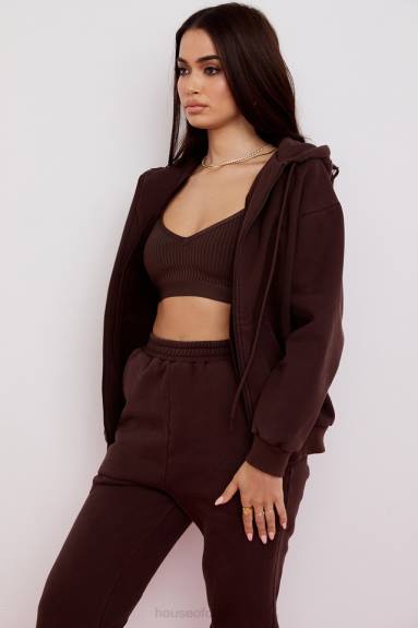 vestiario esso House of CB Felpa con cappuccio Storm Chocolate con zip X44T767