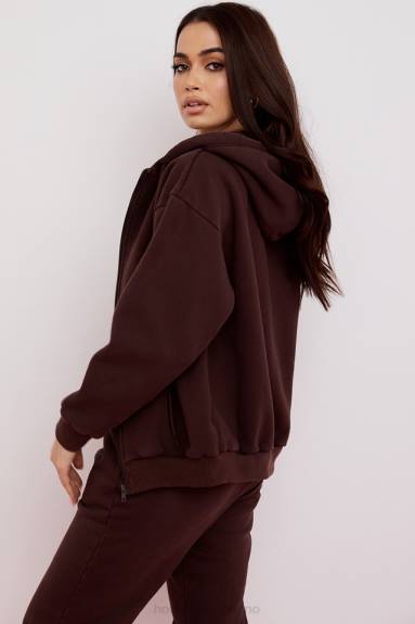 vestiario esso House of CB Felpa con cappuccio Storm Chocolate con zip X44T767