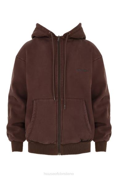 vestiario esso House of CB Felpa con cappuccio Storm Chocolate con zip X44T767