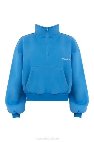 vestiario esso House of CB felpa corta con zip frontale blu mitch X44T790