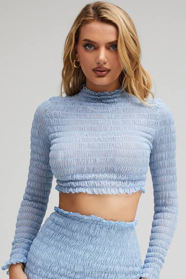 vestiario esso House of CB Mistress Rocks Delight top corto arricciato blu polvere X44T740