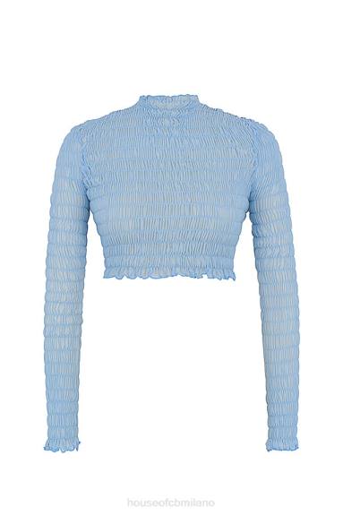 vestiario esso House of CB Mistress Rocks Delight top corto arricciato blu polvere X44T740