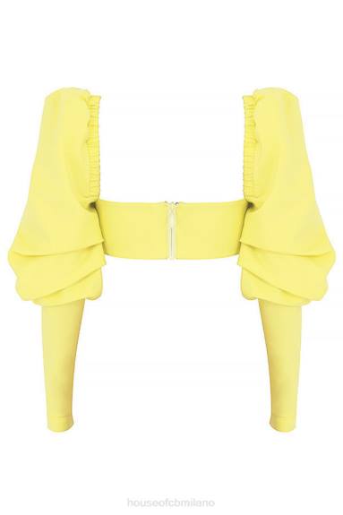 vestiario esso House of CB Mistress Rocks Tough Love Top corto con maniche a sbuffo color limone X44T754