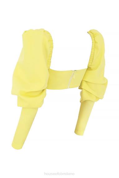 vestiario esso House of CB Mistress Rocks Tough Love Top corto con maniche a sbuffo color limone X44T754