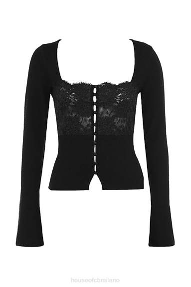 vestiario esso House of CB Top Candice con finiture in pizzo nero X44T682