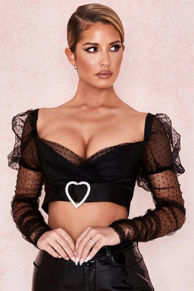 vestiario esso House of CB Top Clara con fibbia a cuore in rete arricciata X44T810