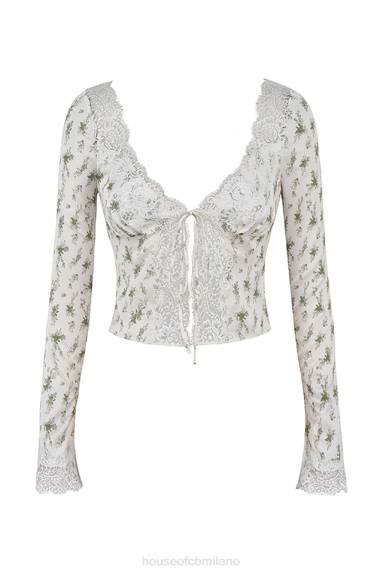 vestiario esso House of CB Top Clarissa con finiture in pizzo e stampa Garden X44T717