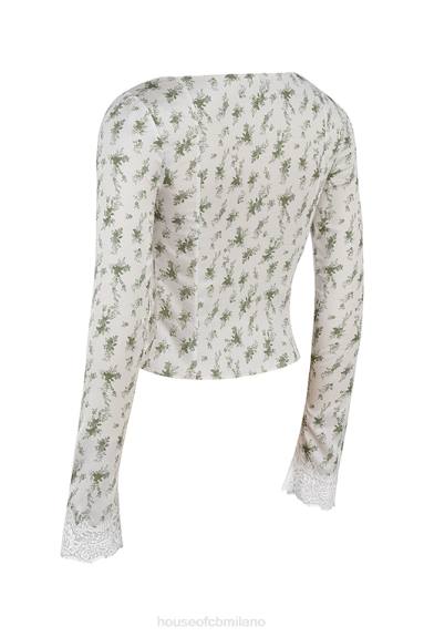 vestiario esso House of CB Top Clarissa con finiture in pizzo e stampa Garden X44T717