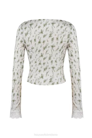 vestiario esso House of CB Top Clarissa con finiture in pizzo e stampa Garden X44T717