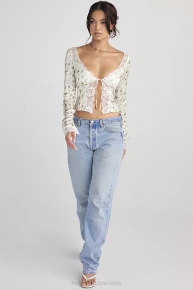 vestiario esso House of CB Top Clarissa con finiture in pizzo e stampa Garden X44T717