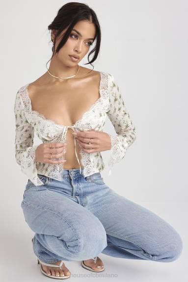 vestiario esso House of CB Top Clarissa con finiture in pizzo e stampa Garden X44T717